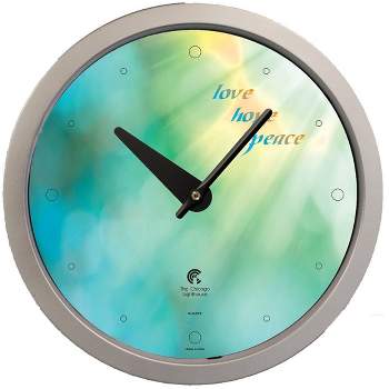 14.5" Peace Love Hope Aqua Sunlight Contemporary Body Quartz Movement Decorative Wall Clock Silver - The Chicago Lighthouse