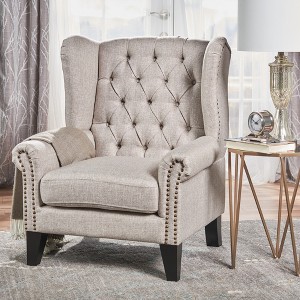 37.50'' Fabric Antique Accent Chair with Tufted Back, Decorative Trim, and Multiple Color Options for Living Room - 1 of 4