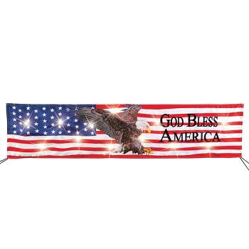 Collections Etc LED Lighted American God Bless America Flag Banner