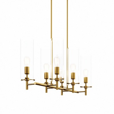 Skylark Satin Brass 6-Light Chandelier with Clear Glass Shades