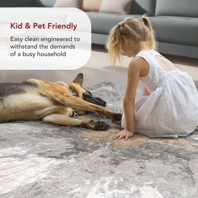 Eco-Sleek Silver Abstract 5' x 8' Synthetic Area Rug