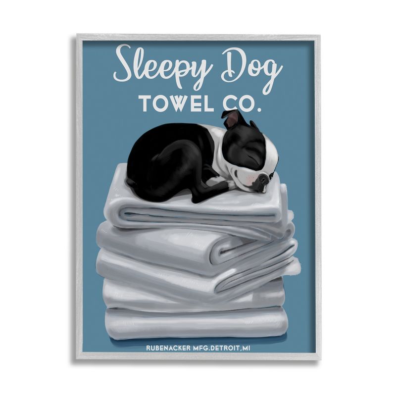 Stupell Industries Sleepy Dog Towel Co. Adorable Boston Terrier Bathroom, 1 of 7