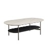 Airsurfer Coffee table ceramic Coffee Table, MDF painting Double Layer Coffee Table for Living Room, white ceramic and Coffee Brown Bottom Shelf - 2 of 4