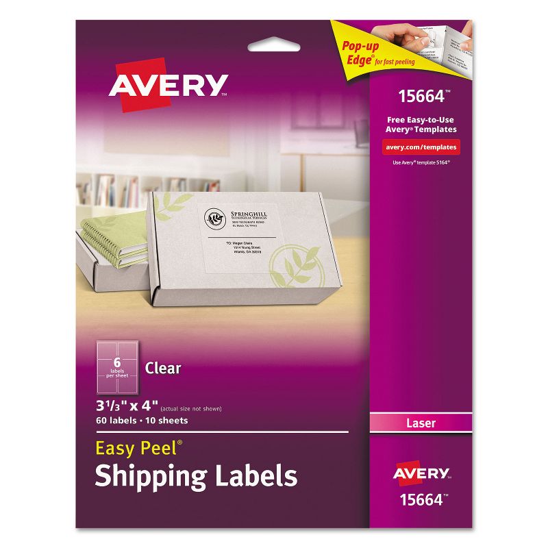 Avery Clear Easy Peel Mailing Labels Laser 3 1/3 x 4 60/Pack 15664, 1 of 9