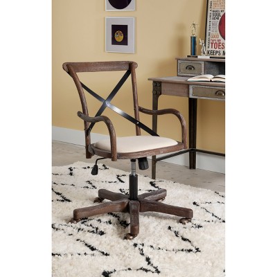 Carson Gray-Washed Wood and Fabric Café-Style Office Chair