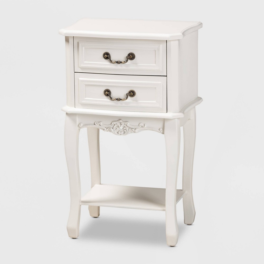 Photos - Storage Сabinet Gabrielle 2 Drawer Wood Nightstand White/Brass - Baxton Studio