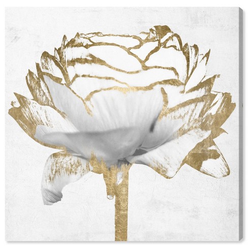 30 X 30 Peony Flower Gold And White Floral And Botanical Unframed Canvas Wall Art In White Oliver Gal Target