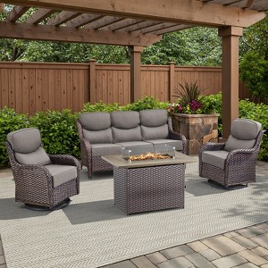 Belord Patio Furniture Set with Firepit, 6-INCH Extra Thick Cushion 4 Pieces Outdoor Patio Furniture Set with Swivel Chairs, Couch, and Firepit Table - 1 of 4