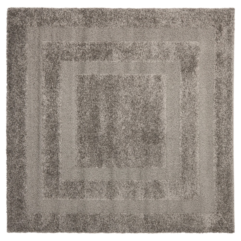  Gray Abstract Shag/Flokati Loomed Square Accent Rug