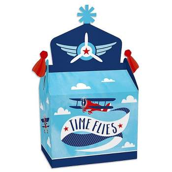 Big Dot of Happiness Taking Flight - Airplane - Treat Box Party Favors - Vintage Plane Baby Shower or Birthday Party Goodie Gable Boxes - Set of 12