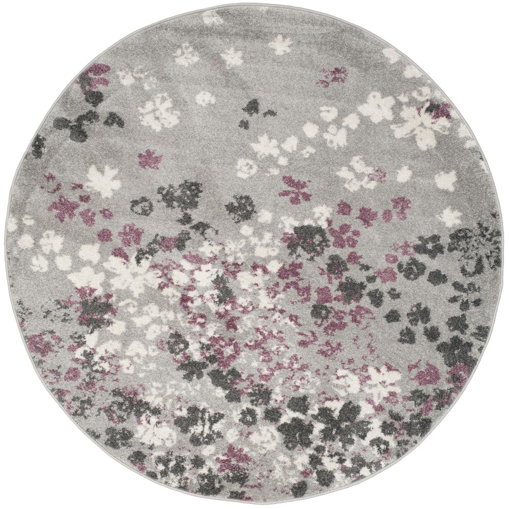 4' Floral Round Area Rug Light Gray/Purple - Safavieh