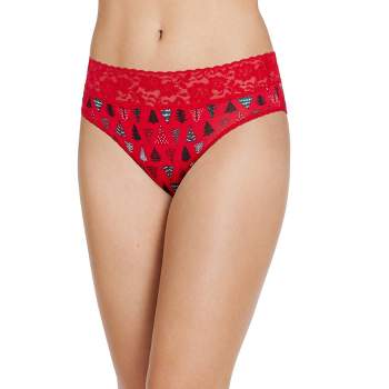 Jockey Women's Cotton Stretch Lace Thong Xs Holly Jolly Trees : Target