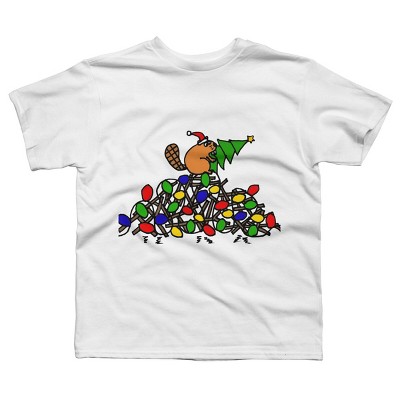 Boy's Design By Humans Cool Christmas Beaver dding Lights to Dam By SmileToday T-Shirt