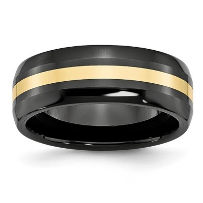 Black Bow Jewelry Black Ceramic and 14K Gold, 8mm Inlay Comfort Fit Band