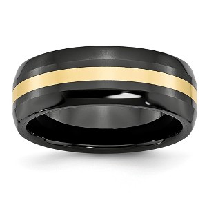 Black Bow Jewelry Black Ceramic and 14K Gold, 8mm Inlay Comfort Fit Band - 1 of 4