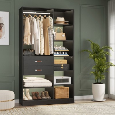 Aheaplus 40'' W Freestanding Closet System Walk-in Closet Organizer with Drawers and Hanging Rod