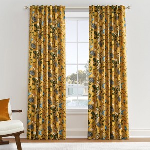 Fancy Hummingbird Patterned Room Darkening Curtain,Rod Pocket Back Tab Floral Drapes,Set of 2 - 1 of 4