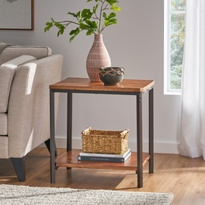 GDFStudio Ronan  Rustic Wood and Metal End Table with Storage Shelf - 1 of 4