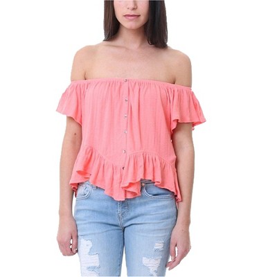 Free People Womens Mint Julep Knit Blouse, Orange, X-Small