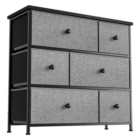 HOMCOM Dresser Storage Drawers, 6 Drawer Dresser, Chest of Drawers with Steel Frame for Bedroom, Living Room, Grey