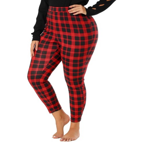 Agnes Orinda Women's Plus Size Check Leggings Stretch Festive Glen Plaid  Skinny Pants Red 2x : Target