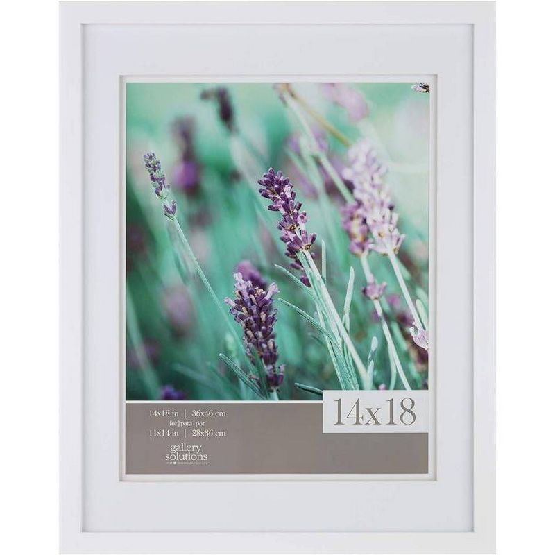 Gallery Solutions 14&#34;x18&#34; White Wood Wall Frame with Double White Mat 11&#34;x14&#34; Image, 1 of 5