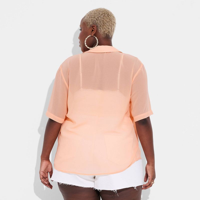 Women's Short Sleeve Oversized Sheer Button-Down Shirt - Wild Fable™, 4 of 5