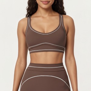 Anna-Kaci Active Women's Sports Bra with Scoop Neck, Wide Straps, and Contrast Stitch Detailing for Medium Support - 1 of 4