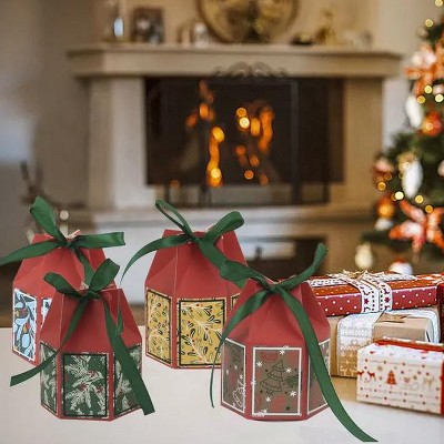 Christmas gift box with ribbon box paper, dry Christmas party gift supplies, used for packaging cookies, candies, etc