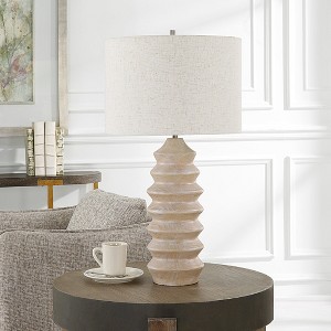 Uttermost Uplift Geometric Table Lamp – Resin & Iron Base with Nickel Finish and Oatmeal Linen Hardback Drum Shade - 1 of 4