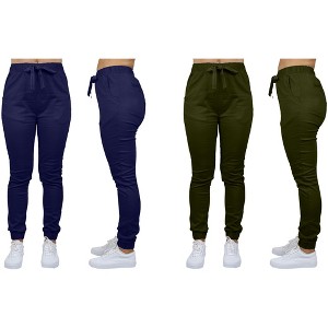 Galaxy By  Harvic Women's Loose Fit  Basic Stretch Twill Joggers-2 Pack - 1 of 2