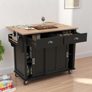 Kitchen Cart with Drop Leaf, Hidden Sliding Barn Door, Adjustable Shelves, Drawers, Lockable Wheels, Rolling Kitchen Island, Kitchen Cabinets - 1 of 4