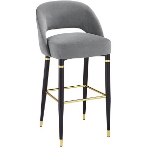 Studio 55D Simone Matte Black Bar Stool 31 1/2" High Modern Dark Gray Velvet Cushion with Backrest Footrest for Kitchen Counter Height Island Shed - 1 of 4