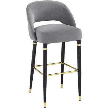 LeisureMod Quincy Modern Tufted Leather Barstool Gold Metal Frame - 29 inch Charcoal Black, Men's