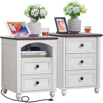 Gericco 18" Farmhouse Night Stand, Wood Nightstand, Bedside End Table with Shelf Storage, Bed Side Tables Cabinet Dresser for Bedroom