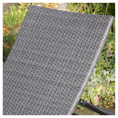 Gray Wicker Adjustable Outdoor Chaise Lounge with Iron Frame