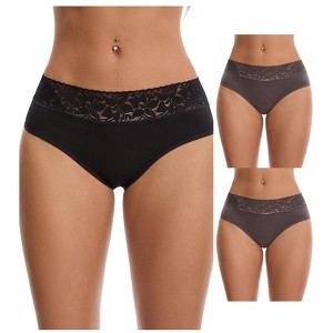 INSPIRE CHIC Women's Lace Mid Waisted Soft Breathable Briefs Underwear 3 Packs - 1 of 4