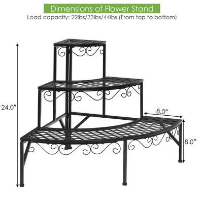 Black Metal 3-Tier Corner Plant Stand with Decorative Lace
