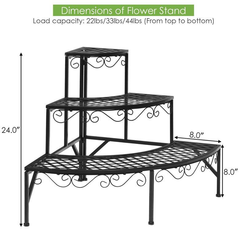 Costway Corner Plant Stand Metal 3 Tier Ladder Potted Shelf Flower Holder Display Rack, 2 of 10