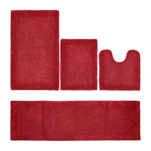 Edge Bath Rug 100% Premium Cotton Ultra-Soft Water Absorbent Tufted Solid Reversible 4 Piece Bathroom Rug Set for Machine Washable Bathmat - 1 of 2