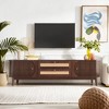 Angel Sar Rattan TV Stand Up To 75" With Sliding Door, Mid-Century Modern Media TV Console Table, Brown - 2 of 4