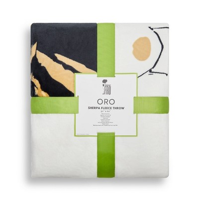 Oro White and Gold Sherpa Fleece Reversible Throw Blanket