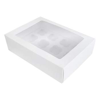 O'Creme White Cardboard Window Cake Box with Cupcake Insert, 14" x 10" x 4" - Pack of 5
