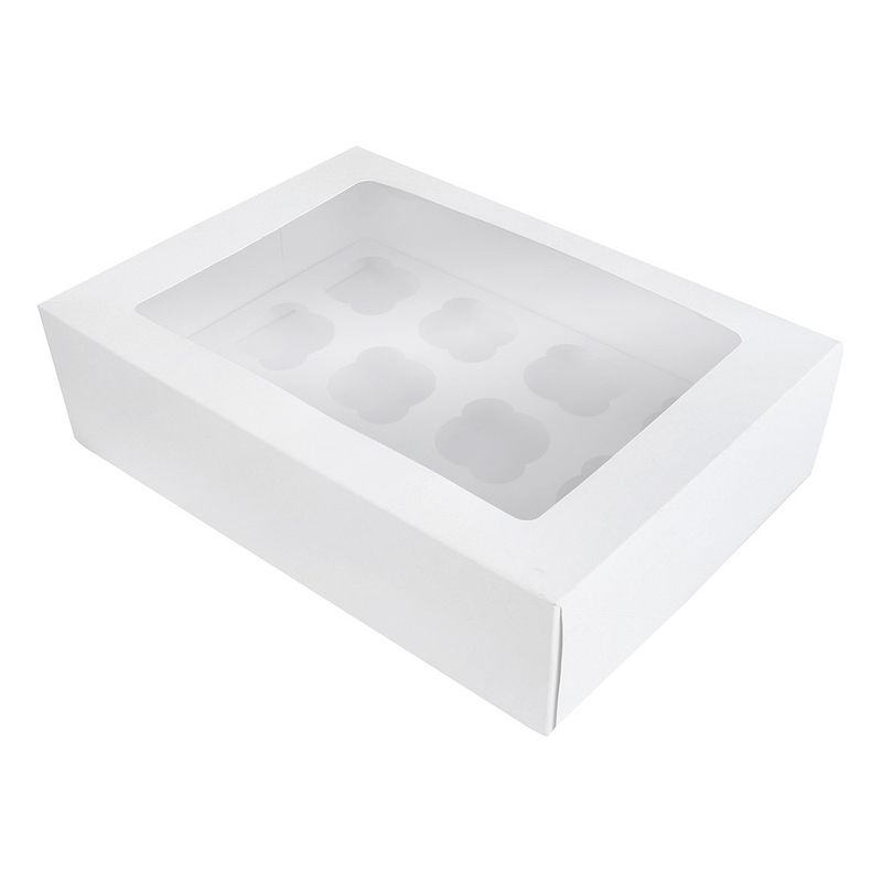 O'Creme White Cardboard Window Cake Box with Cupcake Insert, 14" x 10" x 4" - Pack of 5, 1 of 4