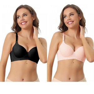 Allegra K Women's Underwire Detachable Adjustable Straps Soft 3/4 Cup Push-up Bras 2 Packs - 1 of 4
