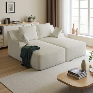 78" Velvet Convertible L-Shaped Sectional Sofa, Sleeper Lounger - 1 of 4
