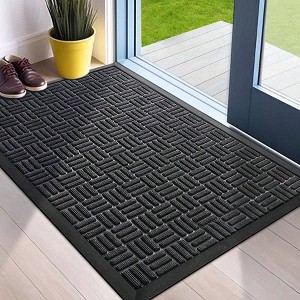 Heavy Duty Dirt Trapper Door Mat Outdoor Indoor Waterproof Absorbent Black 35.5x24 Inch Entryway Patio Porch - 1 of 4