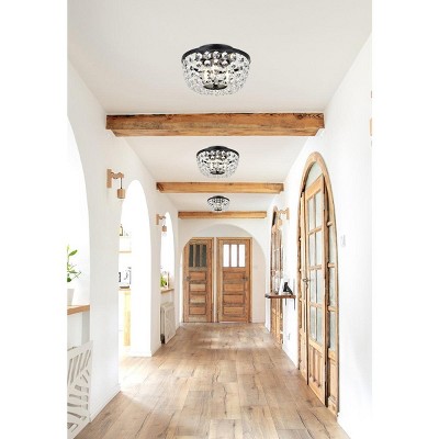 Cora 10-Inch Black Iron and Crystal Flush Mount Light