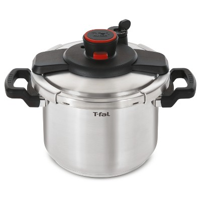 T-fal 8qt Pressure Cooker, Clipso Stainless Steel Cookware: Ergonomic Stay-Cool Handle, Dishwasher-Safe, Includes Steamer Basket
