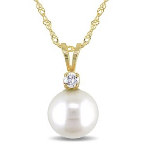 EVERLY JEWELRY | 14k Yellow Gold 8-8.5mm Cultured Freshwater Pearl and Diamond Accent Pendant with Chain, 17 - 1 of 4